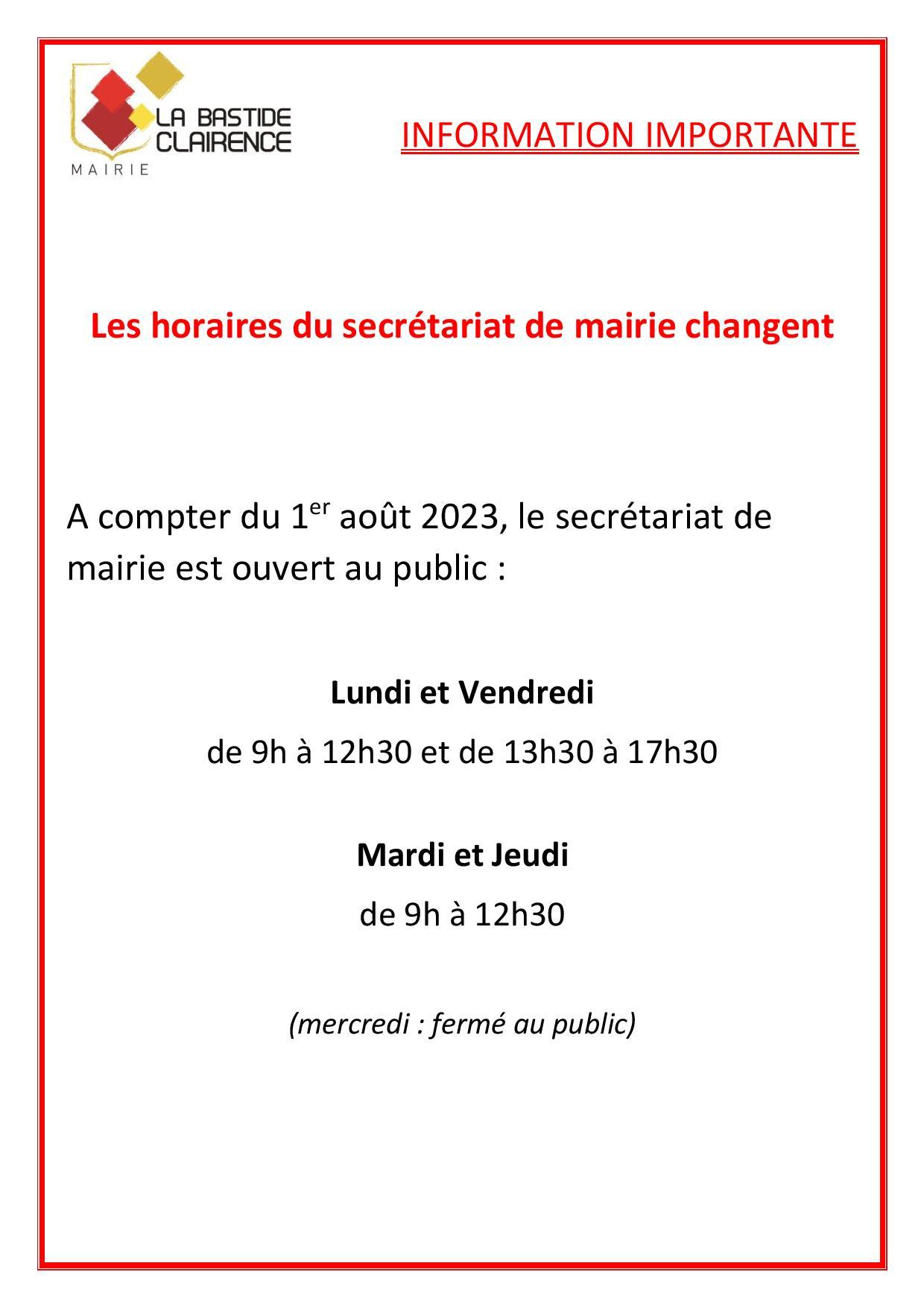 Horaires mairie